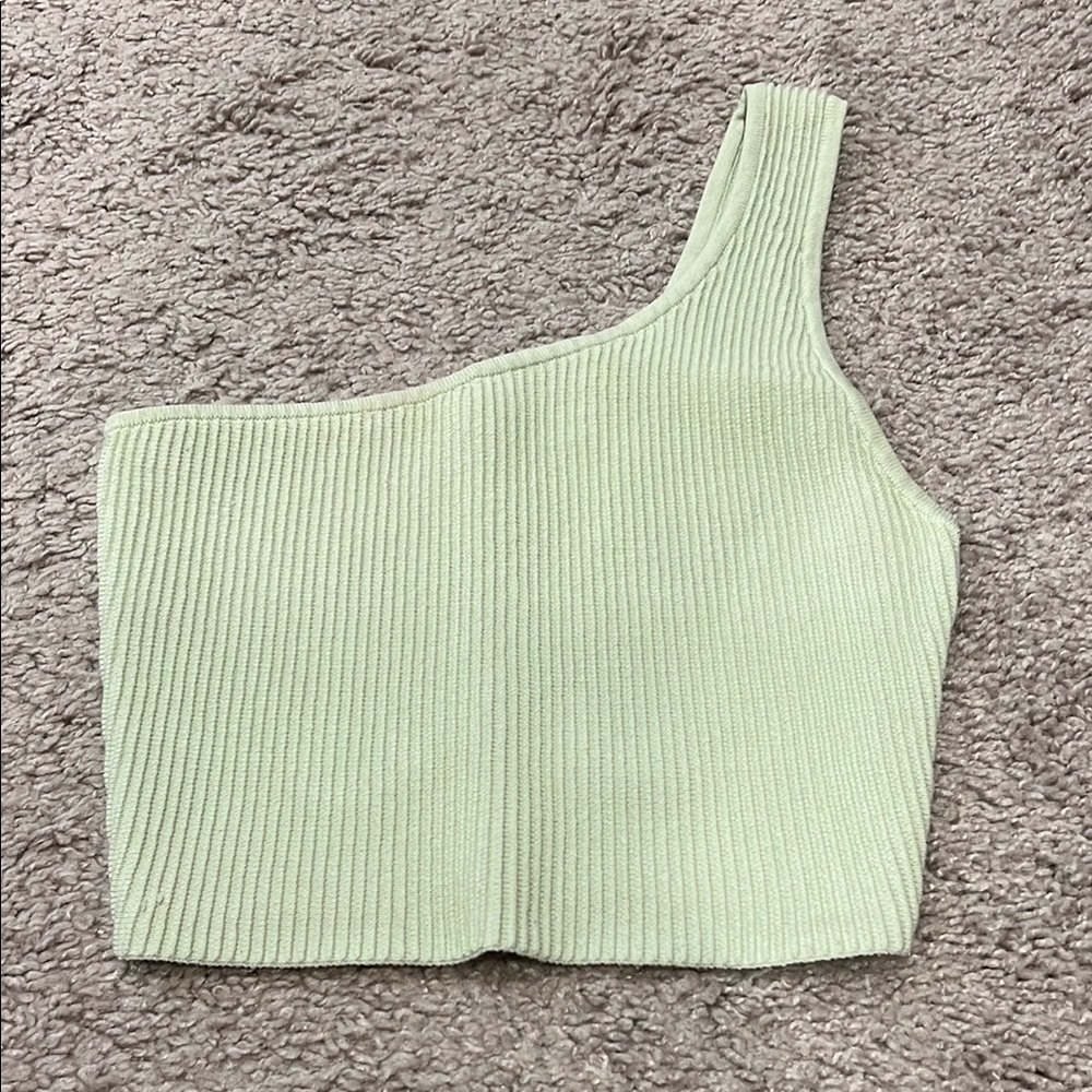 Aritzia Green One Shoulder Ribbed Tank Top